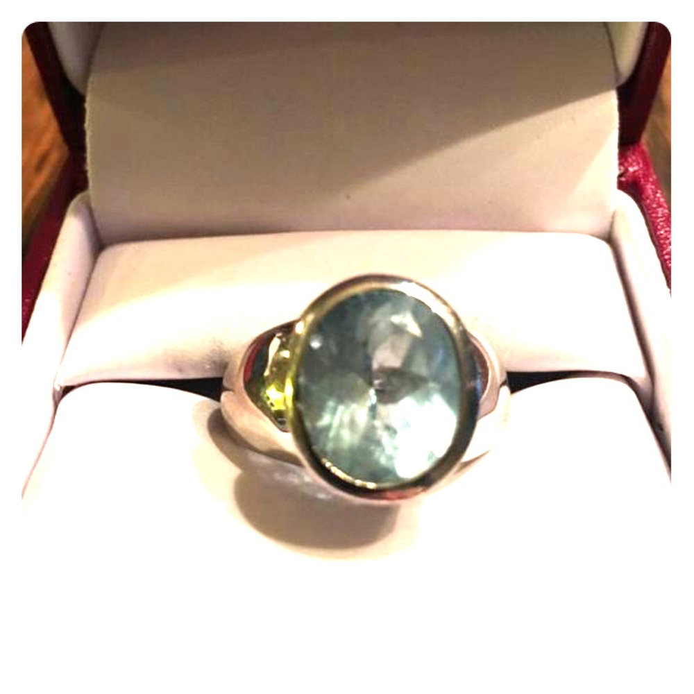 Stamped sterling silver ring blue topaz stone